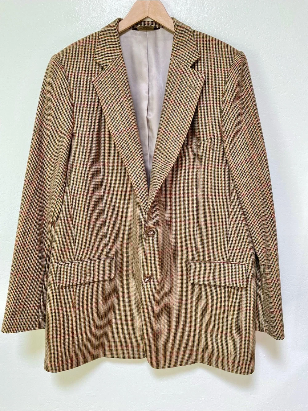 Paul Stuart Vintage Tan Gun Club Check Wool Tweed 2-Btn Blazer Jacket 46